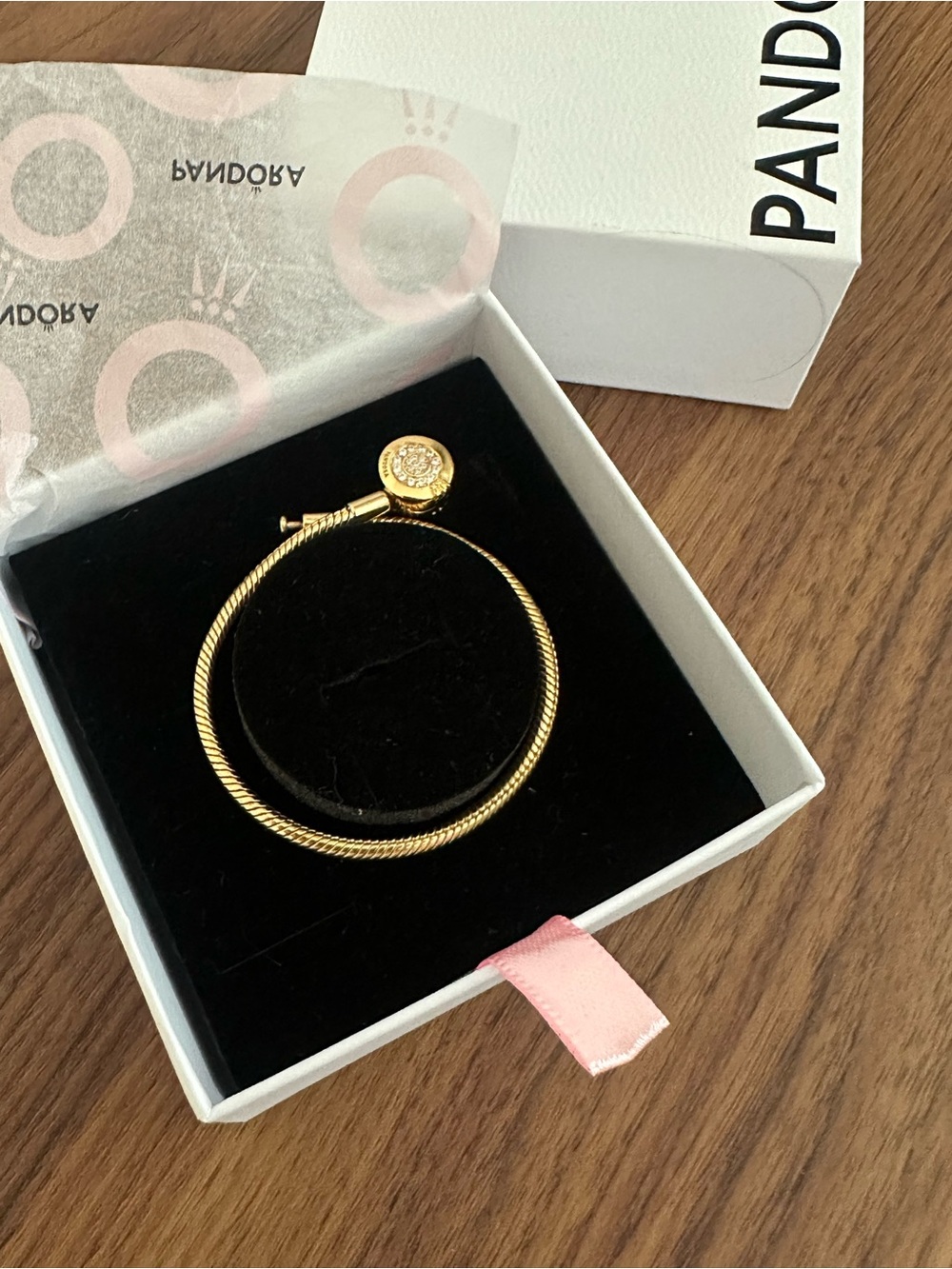 Pandora Gold-Tone Twisted Cable Bracelet with Pavé Clasp
